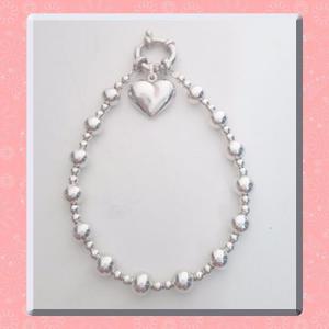 Pulsera Bolitas De Plata 925 Y Dije Corazón Inflado