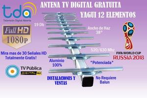 ANTENA TV DIGITAL GRATUITA, YAGUI 12 ELEMENTOS, MAS DE 30