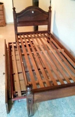 Cama de algarrobo 1 plaza con carrito