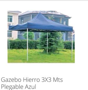 Pérgola hierro 3x3 plegable azul