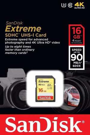 Memoria Sandisk Sd Extreme 16gb 90mb/s U3 4k Ultra Hd