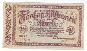 Billete-alemania Reichsbahn 50 Millonen -subasta-tesoros