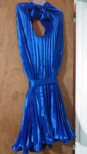 Vestido Fiesta Plegado Azul Francia, Impecable!!!