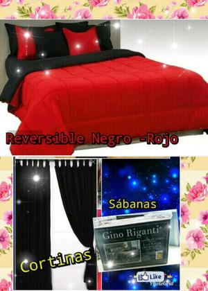 Combo 7 piezas Acolchado +Sabanas+Cortinas