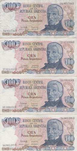 Cuatro Billetes Argentinos Cien Pesos Muy Buen Estado