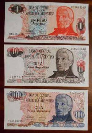 Lote De 3 Billetes De 1 - 10 Y 100 Pesos Argentinos Serie B