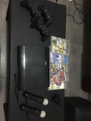 PS3 + 3 Joystick + 2 Mandos Move + 5 Juegos