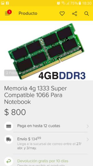 Vendo Memorias ram DDR3 4GB Para Notebook O Netobook