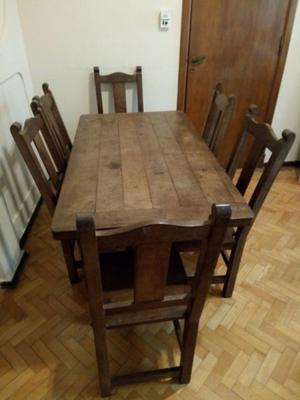 MESA DE COMEDOR ALGARROBO CON SEIS SILLAS