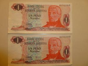 DOS BILLETES 1 Peso Argentino