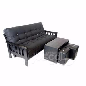 Sillón Cama Futon 3 Cuerpos Colchon Mesa Y Puff Joscal