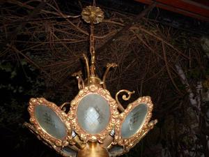 araña de bronce y cristal tallado, antigua, 8 luces