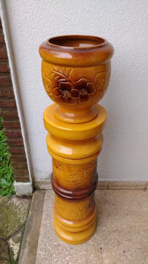 Antiguo pedestal Porta maceta en cerámica esmaltada