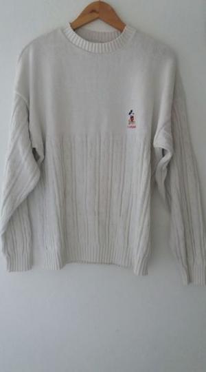 Sweater de hilo con trenzas. Mickey bordado L Made in USA
