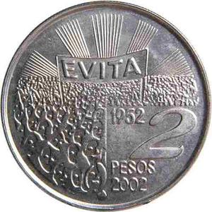 Argentina 2 Pesos  Evita 40° Aniversario - Sin Circular