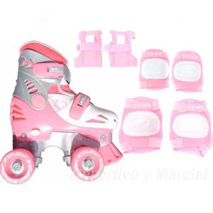 Patines + Protecciones Artisticos Extensibles Rosas Niñas