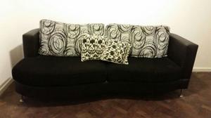 Sillon con chaise longue en cuero y chenille