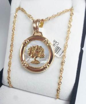 Cadena Oro 18k Singapur 4,3grs Y Arbol De La Vida Nacar