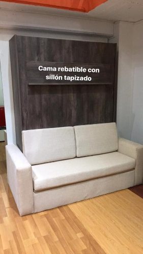 Cama Rebatible 2 Plazas Con Sillon Tapizado Monoambientes