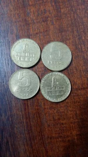 4 monedas 5 pesos de 
