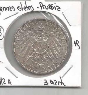 G 8 Estados Alemanes Prusia Moneda De Plata 3 Marcos  A