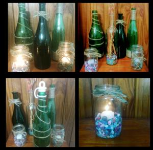 Floreros, botellas de agua y porta velas