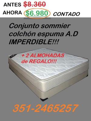 CONJUNTO SOMMIER COLCHÓN ESPUMA ALTA DENSIDAD 2 1/2 PLAZAS