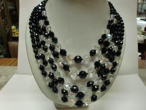 Collar Vintage - Cristales Negros Y Aurora Boreal 5 Vueltas