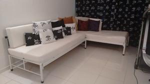 Sofa Cama Esquinero Ecocuero Blanco + Almohadones de Regalo!