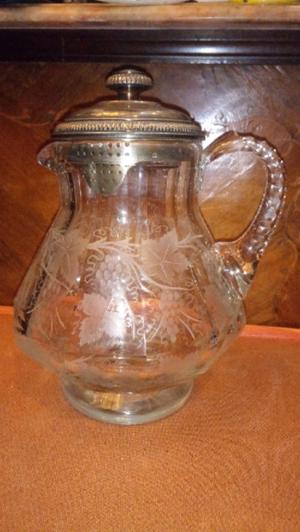 Antigua jarra de cristal francés talla al ácido tapa de