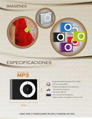 Reproductor Mp3 + Memoria+auriculares+cable Usb