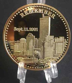 Moneda Medalla- 11 Sept- Conmemorativa-bañado Oro -tesoros