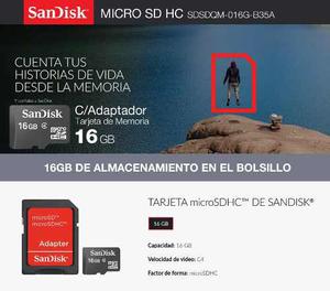 Memoria Micro Sd Sandisk 16gb C/adaptador