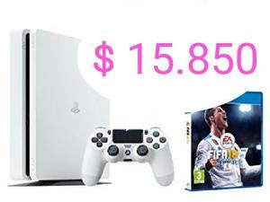 PS4 1 Tera HDR 4K blanca + 1 Joistyck + 1 Juego FIFA