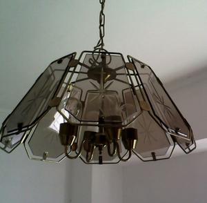 luz de techo, araña de colgar, 4 luces de bronce y vidrio