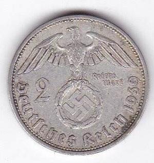 Alemania Reich - Moneda 2 Mark Plata  Esvastica -tesoros