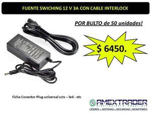 Fuente Switching 12v 3a X50 P/ Luz Tira De Led Camara Cctv