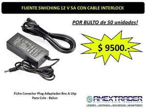 Fuente Switching 12v 5a X50 P/ Luz Tira De Led Camara Cctv