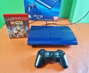 Playstation 3 Super Slim 250gb Azul + 1 Joystick + 1 Juego