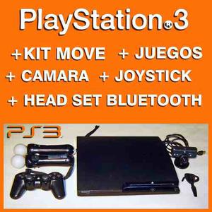 Ps3 Buen Bstado + Kit Move + 4 Juegos + Headset + Joystick