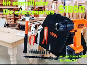 Atornillador 12v con bolso y accesorios