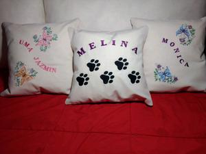 Almohadones y bolsas bordadas