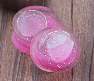Expansor Túnel Plug Glitter Rosa Brillos Piercing 12mm