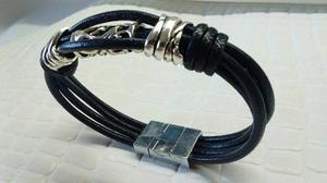 Pulsera De Hombre Cuero Y Cierre Iman - Mayma Queens Bijou