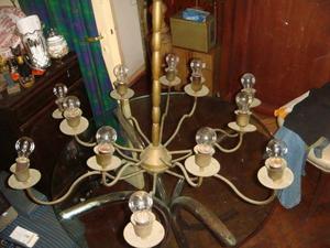 antigua y gran araña de bronce 12 luces ideal para salon 1m