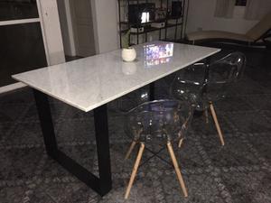 mesa marmol carrara y hierro