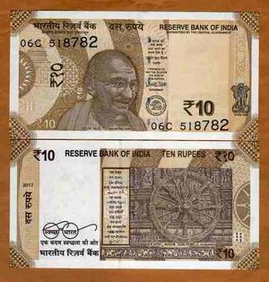 Billete India [p Nuevo] 10 Rupias  Gandhi. Unc