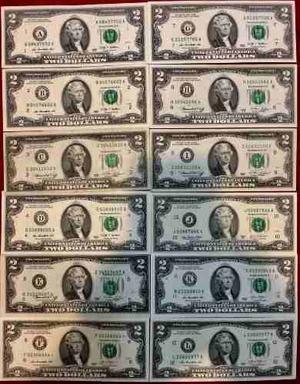 Set 12 Billetes 2 Dolares  De Las 12 Reservas Federales