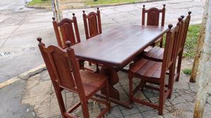 Antiguo juego comedor en algarrobo macizo impecable