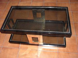 Mesa ratona de vidrio laqueada negro y dorado
